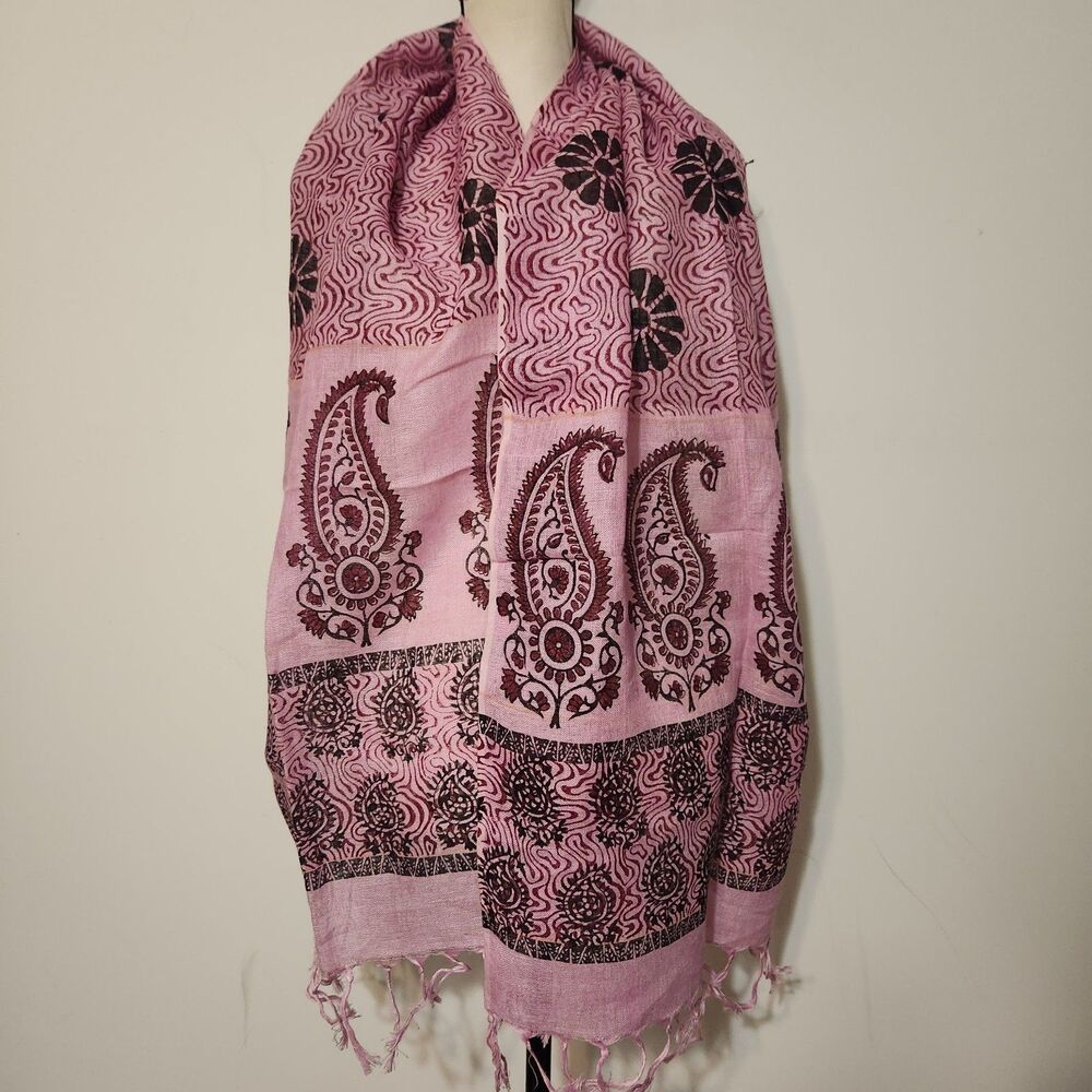 100% pure Linen Hand Block Print Royal Bengal Krafts Scarf Wrap stole